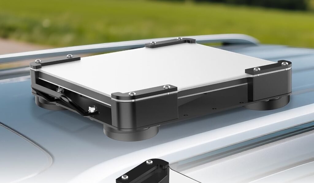 Starlink Mini Magnetic Roof Mount installed on a vehicle roof, black